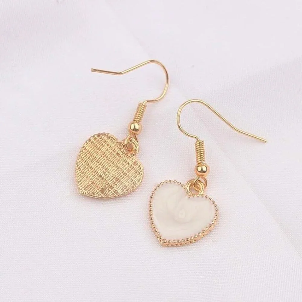Carolie Heart Creamy White Drip Spun Dangle Earrings Rose Gold Gift Packaged
